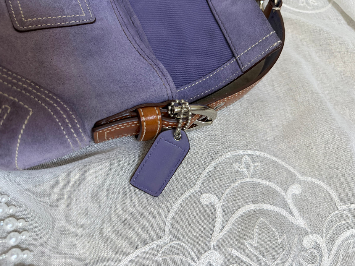 xovintage Vintage Coach Lavender Soho Suede Buckle Flap Shoulder Bag - Handbags