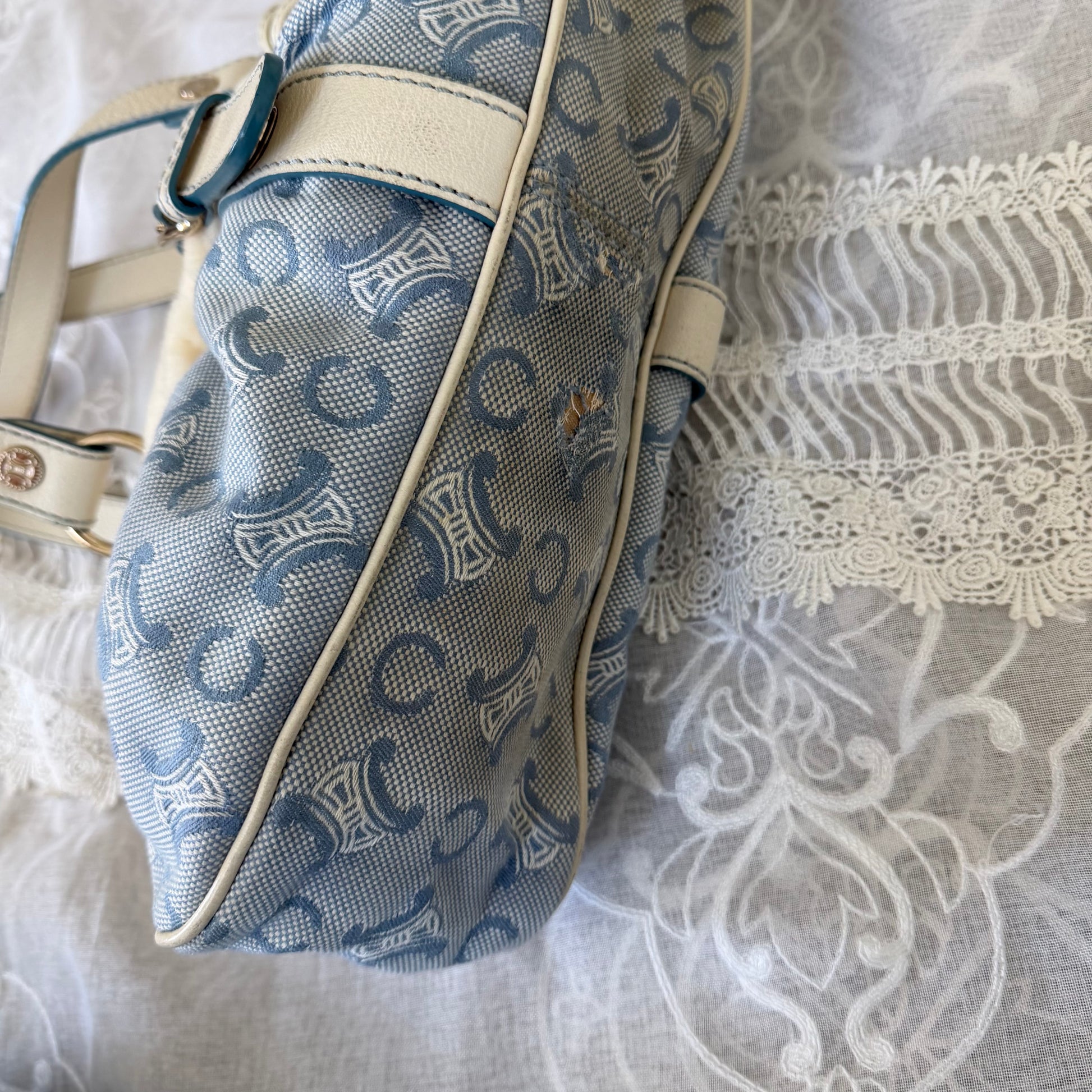 xovintage celine rare vintage fur-detailed lily c pompom blue bag - Handbags
