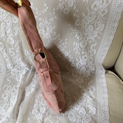 xovintage YVES SAINT LAURENT VINTAGE TIERED RUFFLE SUEDE ST. TROPEZ MOMBASA SHOULDER BAG IN DUSTY PINK - Handbags