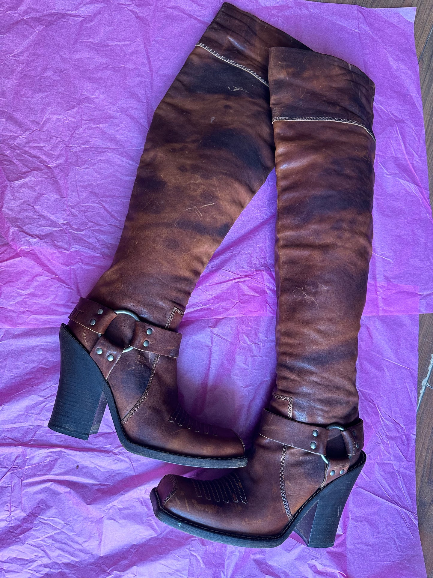 christian dior f/w 2006 galliano thigh high leather boots size 39.5