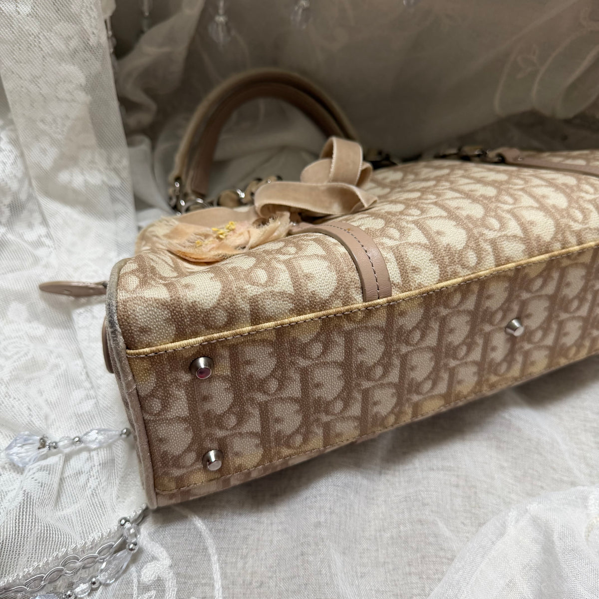 xovintage VINTAGE Dior Romantique Trotter Shoulder Bag with Floral Bow Detail - Handbags
