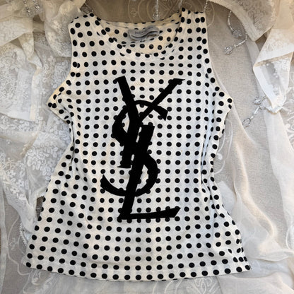 xovintage yves saint laurent rive gauche b&w polkadot vintage top - Handbags