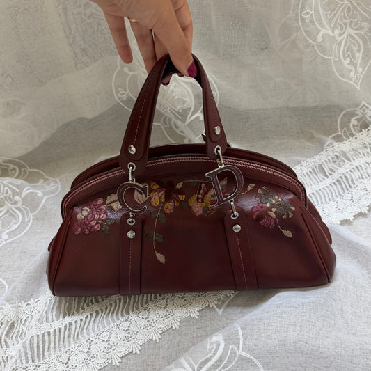 xovintage dior ultra rare embroidered leather floral bag - Uncategorized