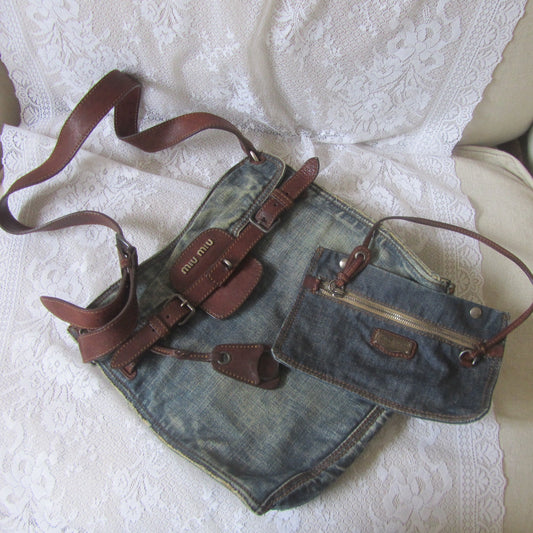 miu miu denim 2 in 1 vintage shoulder bag