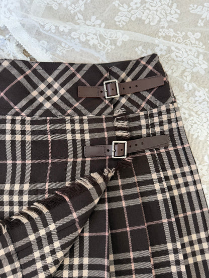 BURBERRY DARK BROWN PLEATED VINTAGE MINI SKIRT (36, xs)