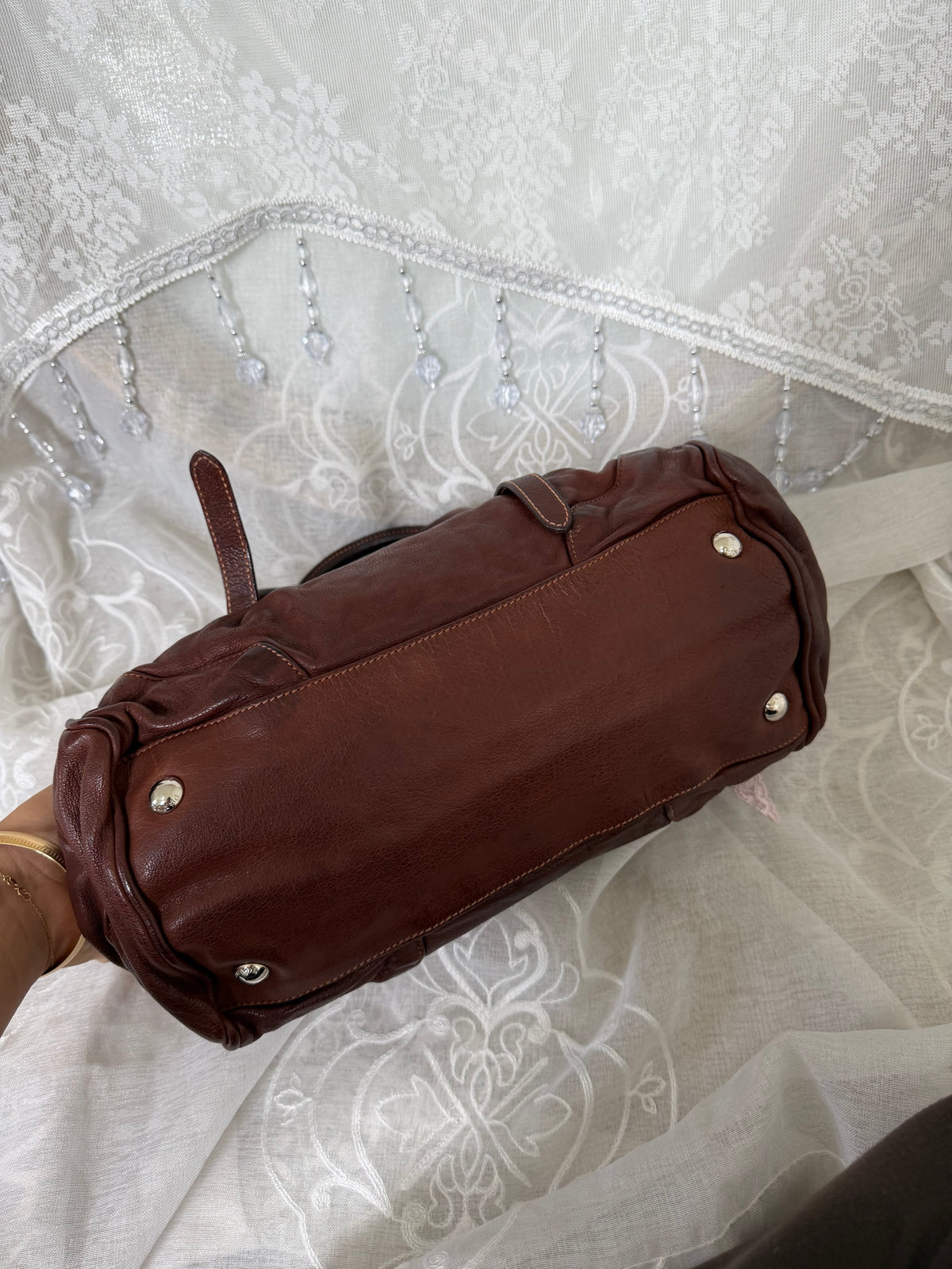xovintage Prada Chocolate Brown Vintage Leather Frame Satchel - Handbags