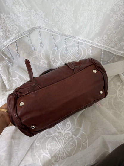 xovintage Prada Chocolate Brown Vintage Leather Frame Satchel - Handbags