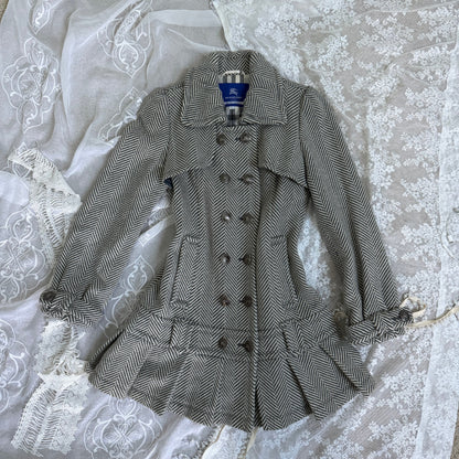 xovintage burberry blue label vintage pleated flirty dress coat w herringbone detail (S, 38) - Overcoats