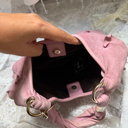 YVES SAINT LAURENT RIVE GAUCHE (TOM FORD ERA) VINTAGE PINK SUEDE SAINT-TROPEZ TIERED RUFFLE BAG