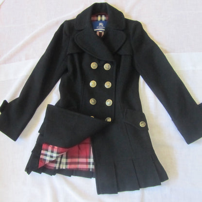 burberry blue label vintage pleated flirty dress coat in black (36)