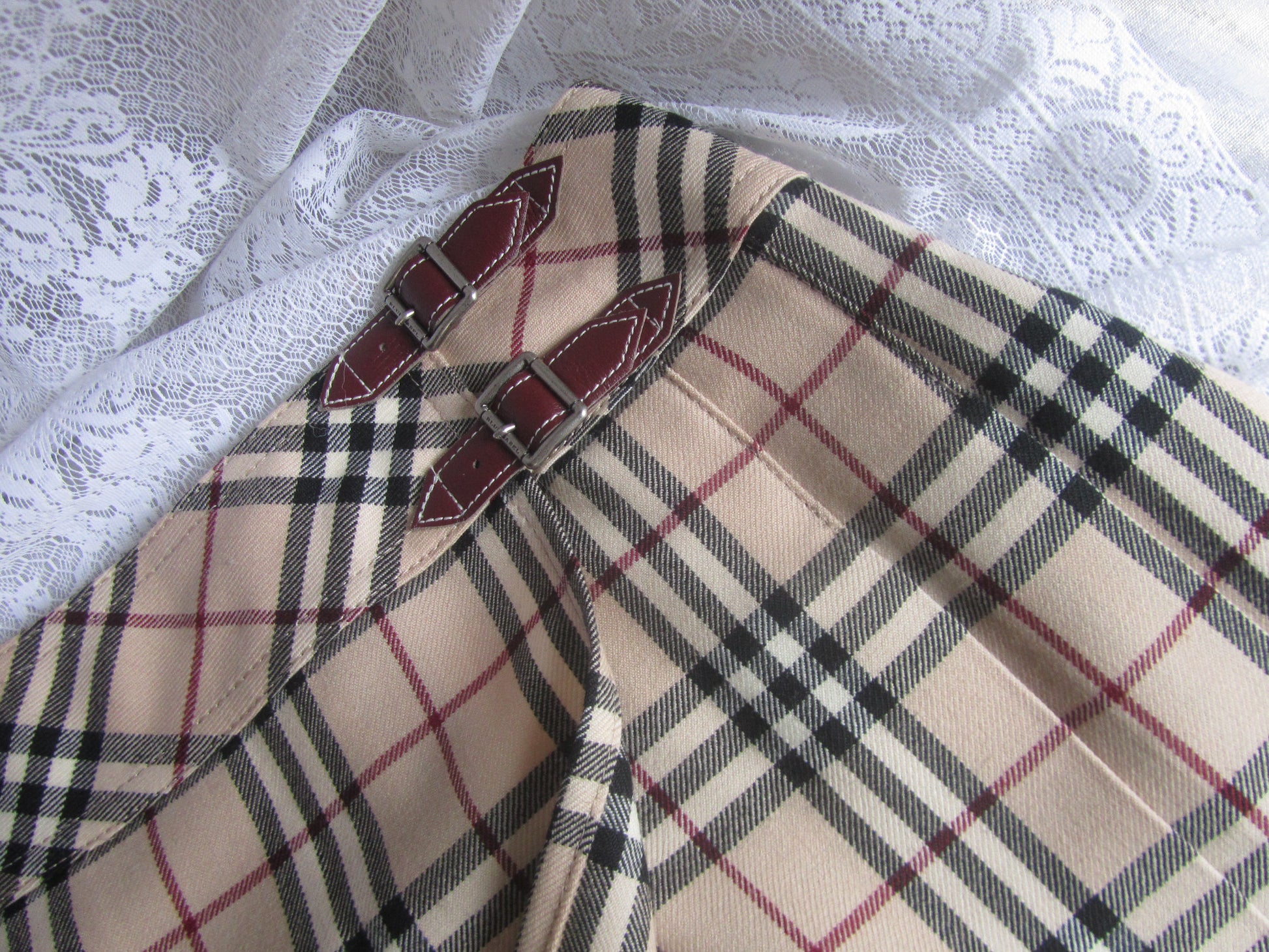 Plaid fabric with a prominent pattern on a textured background