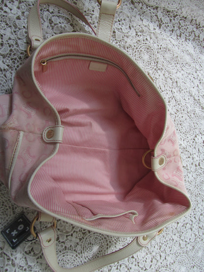 pink striped interior of a celine bag
