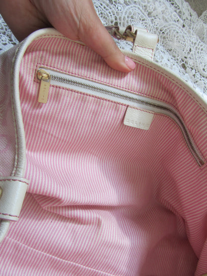 pink striped interior of a celine bag