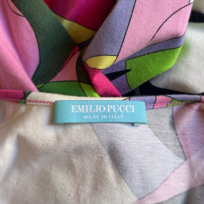 Colorful fabric with an Emilio Pucci label on a beige background