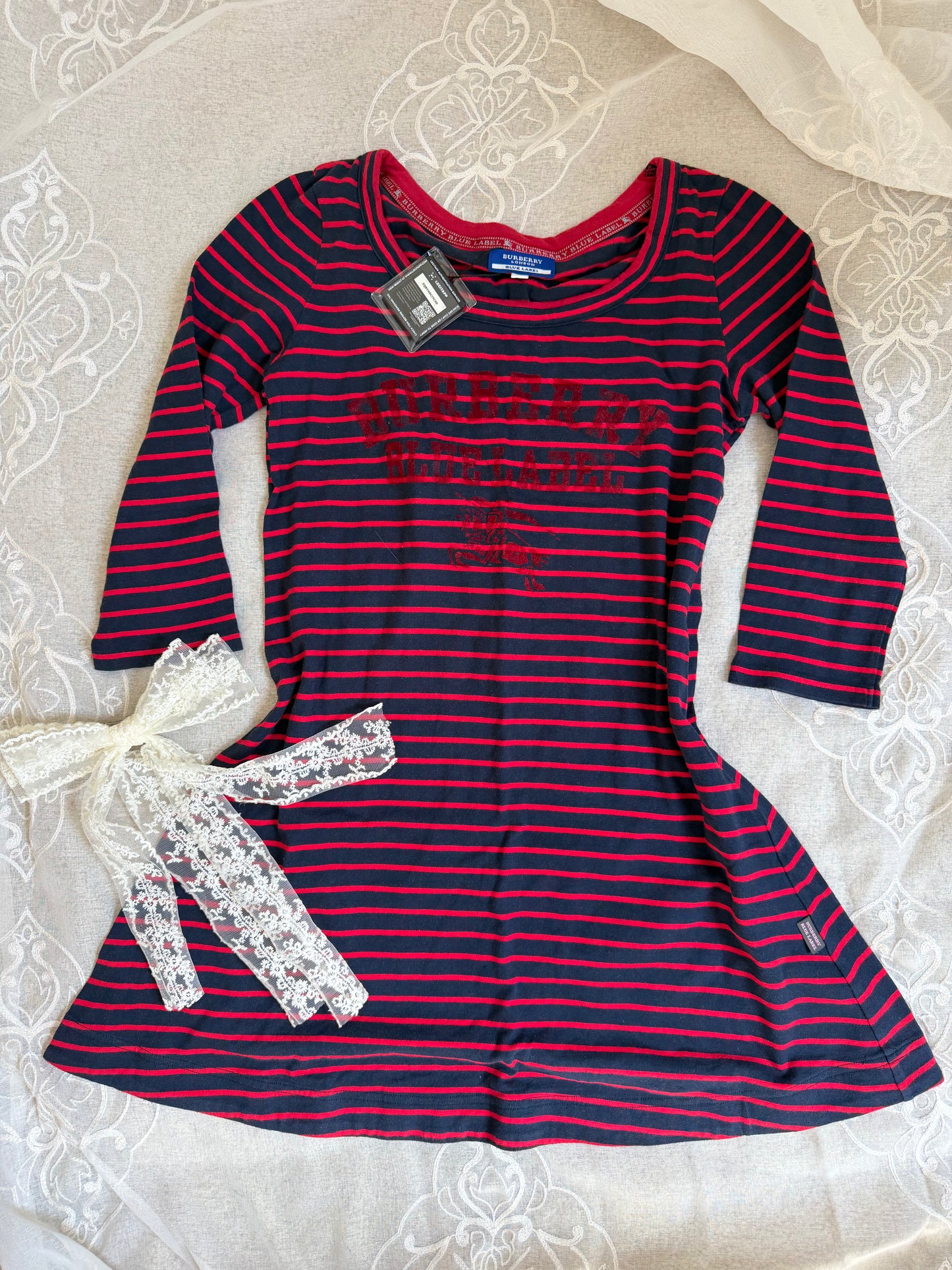 xovintage burberry blue label striped RED vintage mini dress (SMALL) - Clothing