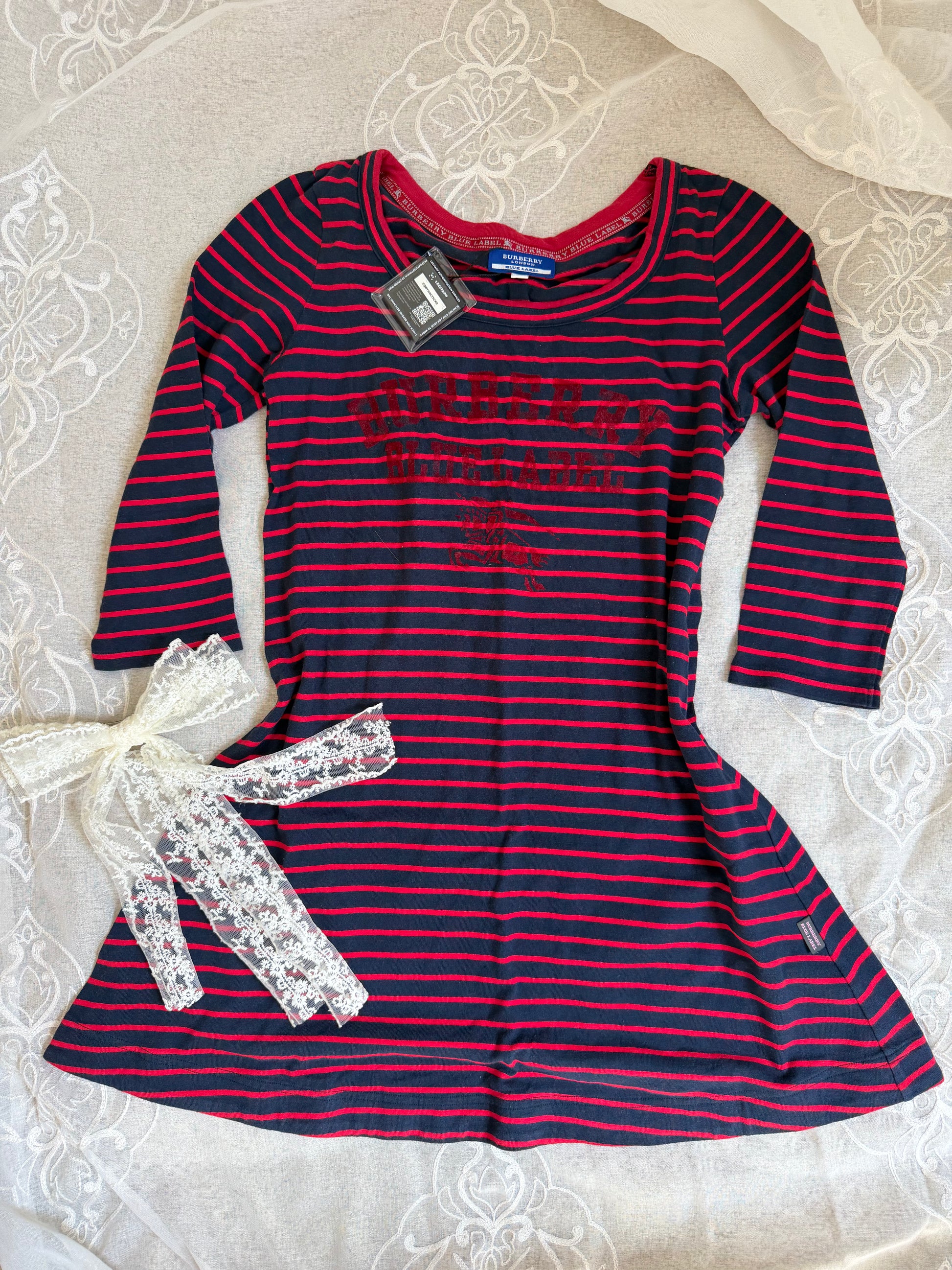 xovintage burberry blue label striped RED vintage mini dress (SMALL) - Clothing