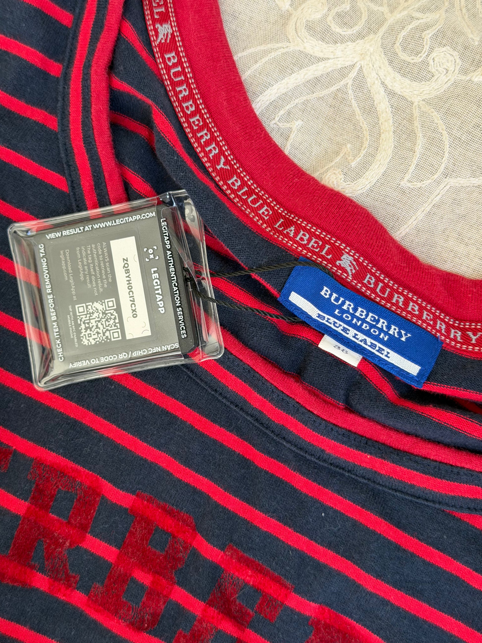 xovintage burberry blue label striped RED vintage mini dress (SMALL) - Clothing