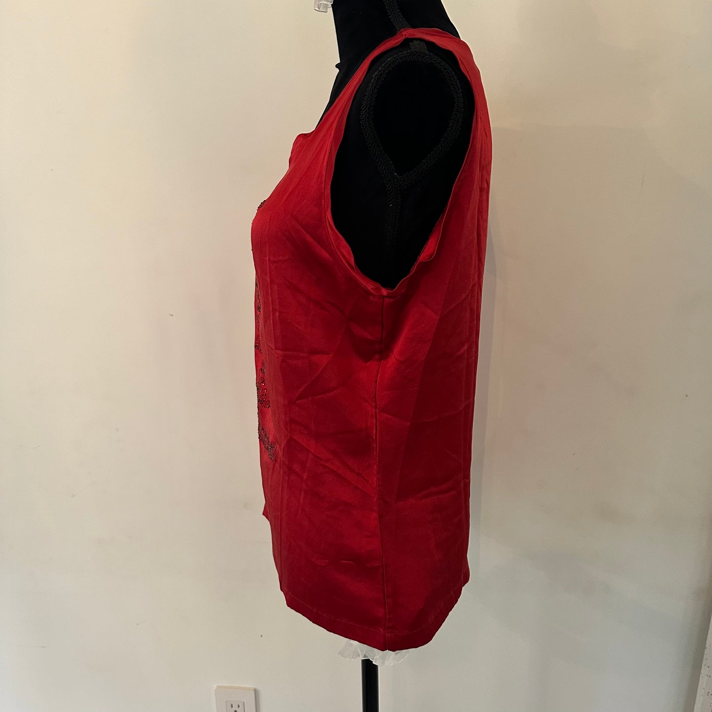 Yves Saint Laurent Rive Gauche 100% Silk Red Logo Sequin Top