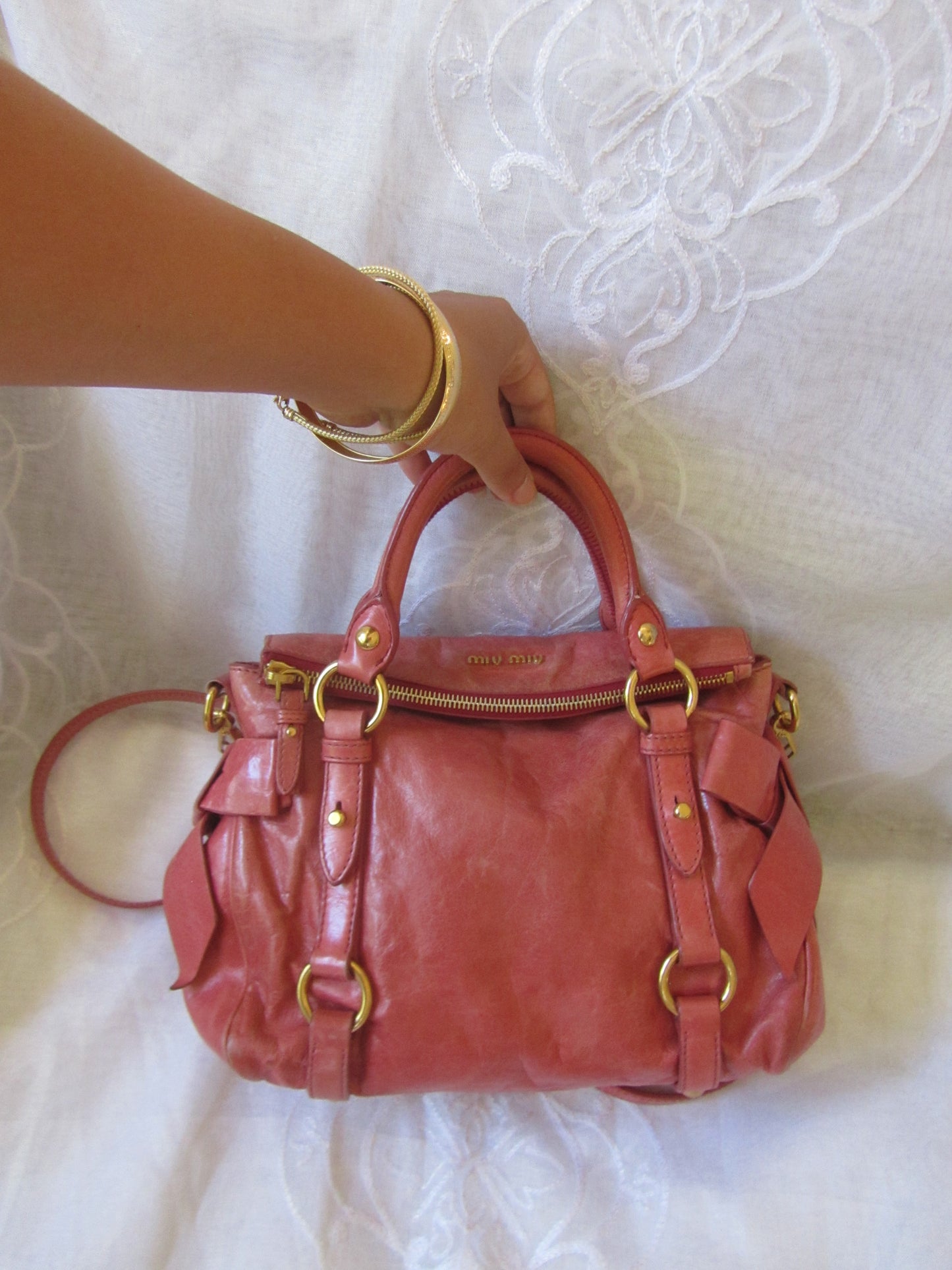 miu miu rose pink vitello mini bow bag