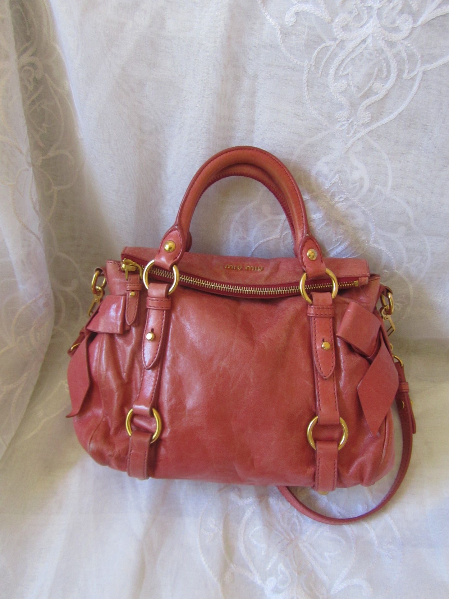 miu miu rose pink vitello mini bow bag