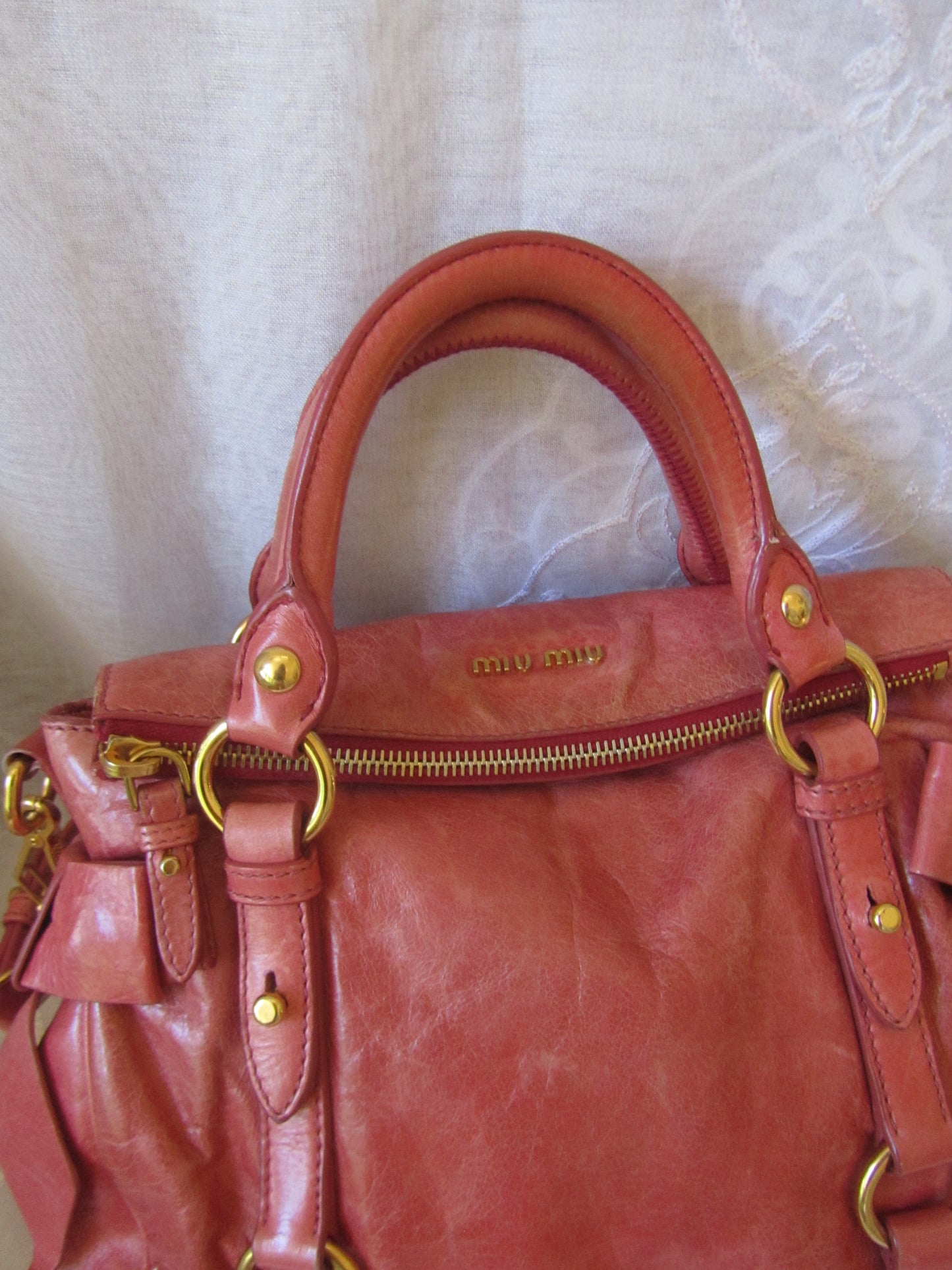 miu miu rose pink vitello mini bow bag