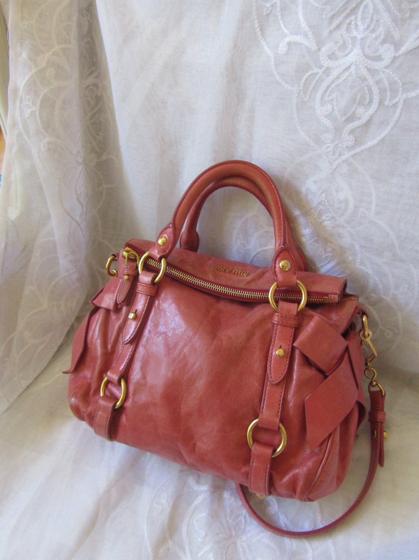 miu miu rose pink vitello mini bow bag