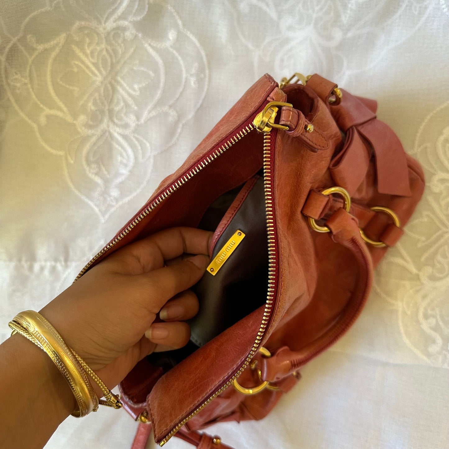 miu miu rose pink vitello mini bow bag