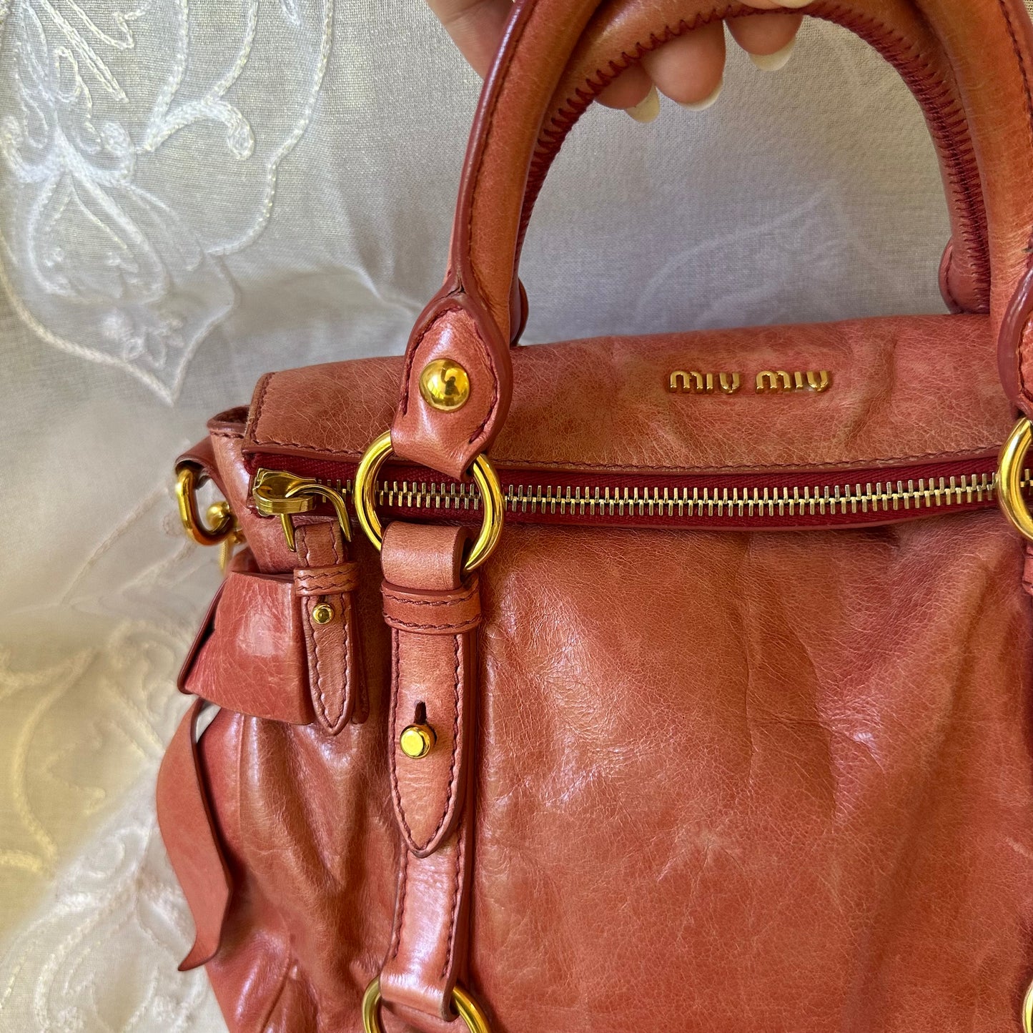 miu miu rose pink vitello mini bow bag