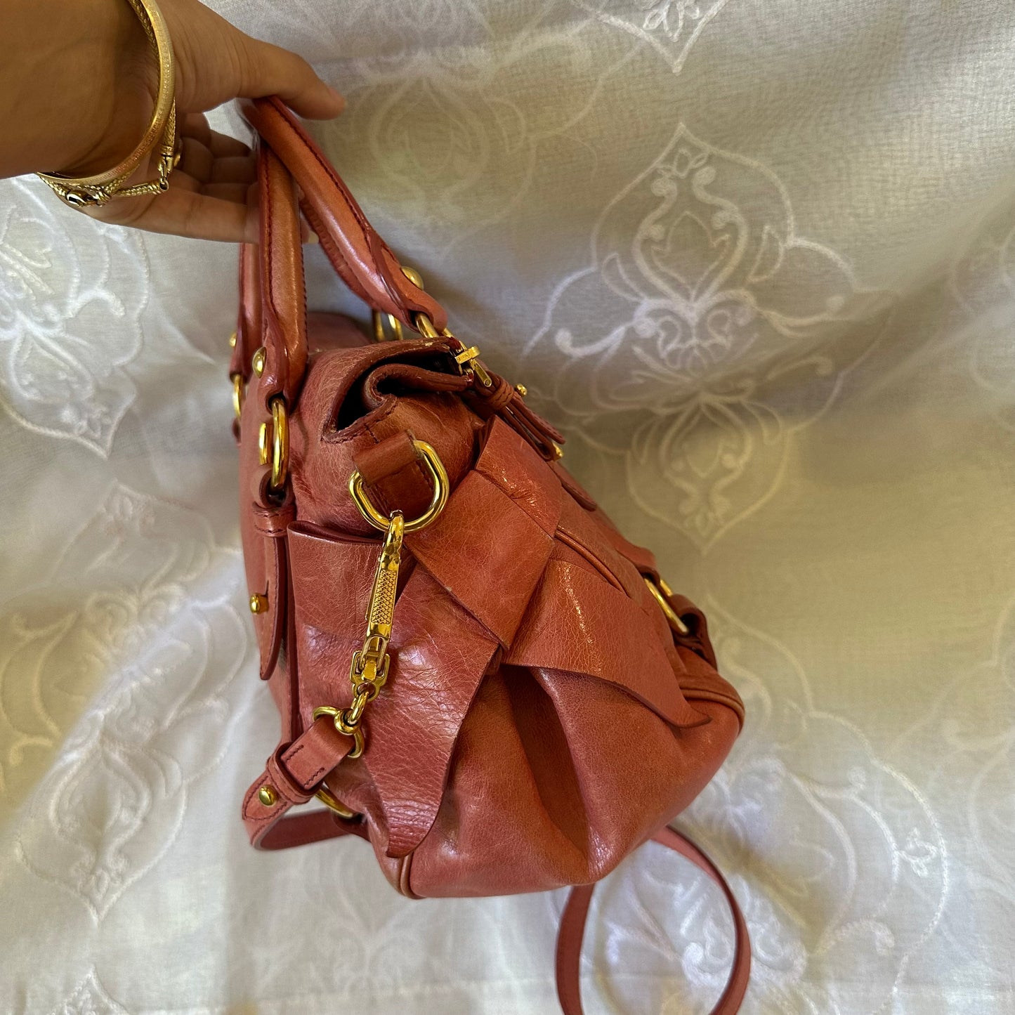 miu miu rose pink vitello mini bow bag