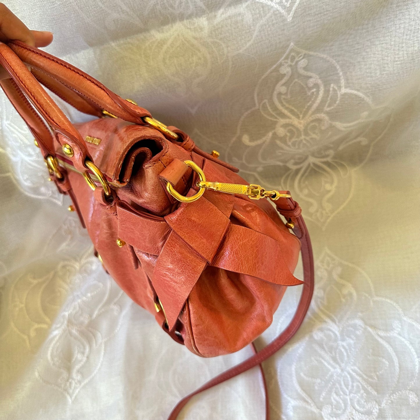 miu miu rose pink vitello mini bow bag