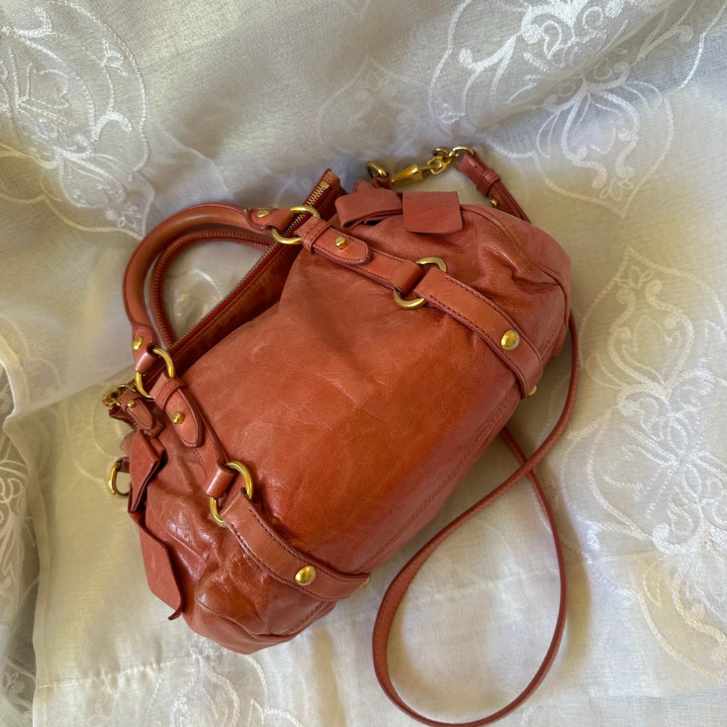 miu miu rose pink vitello mini bow bag