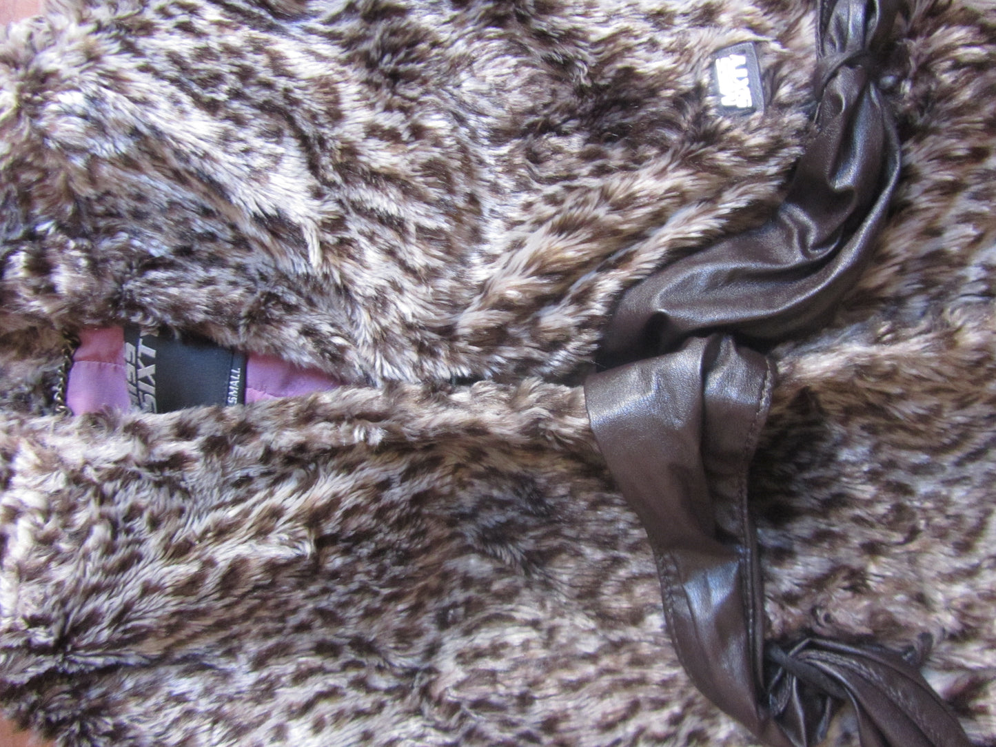 miss sixty vintage belted animal print vegan fur vest