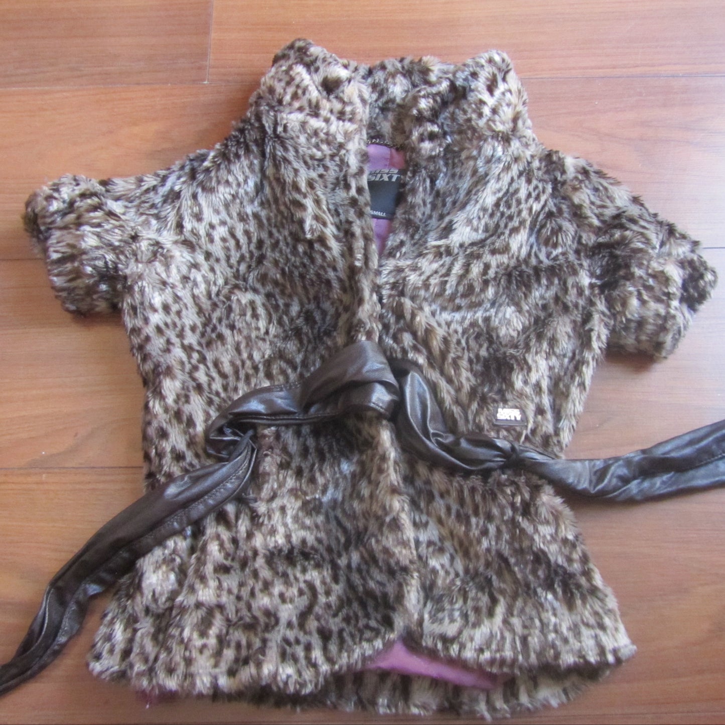 miss sixty vintage belted animal print vegan fur vest