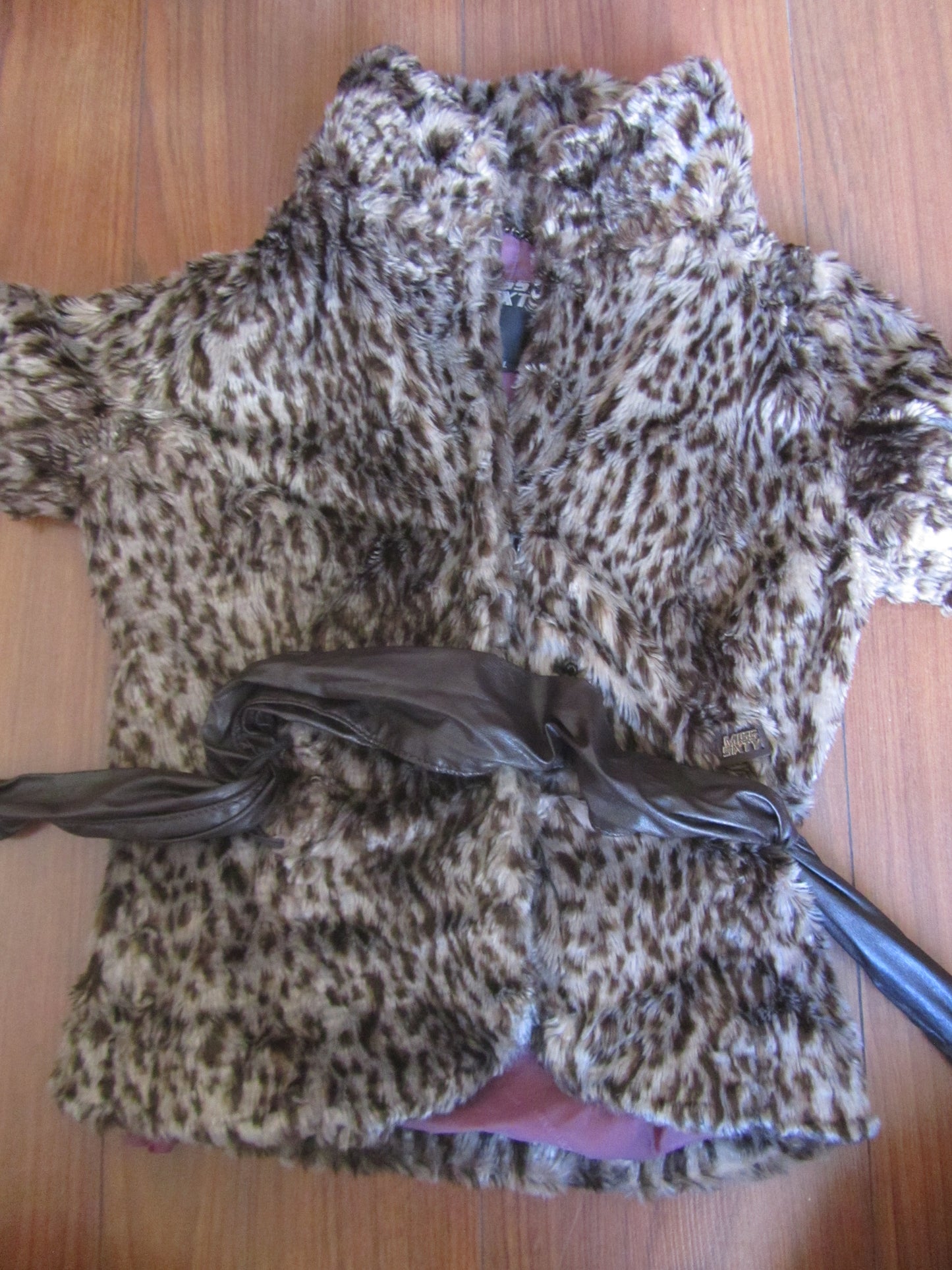 miss sixty vintage belted animal print vegan fur vest