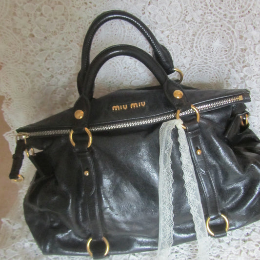 miu miu black vintage vitello bow bag