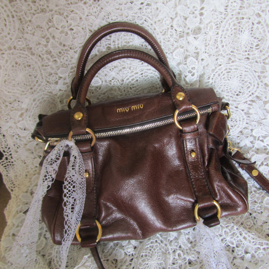 miu miu brown vintage mini vitello bow bag