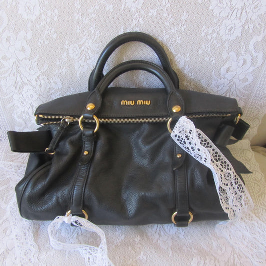 miu miu black vintage vitello bow bag