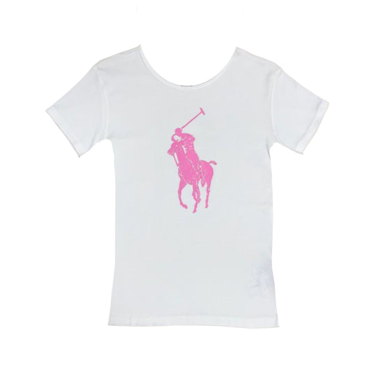 Ralph Lauren Iconic Pink Pony Tee in White