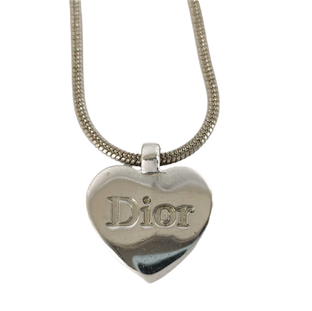 christian dior silver heart necklace