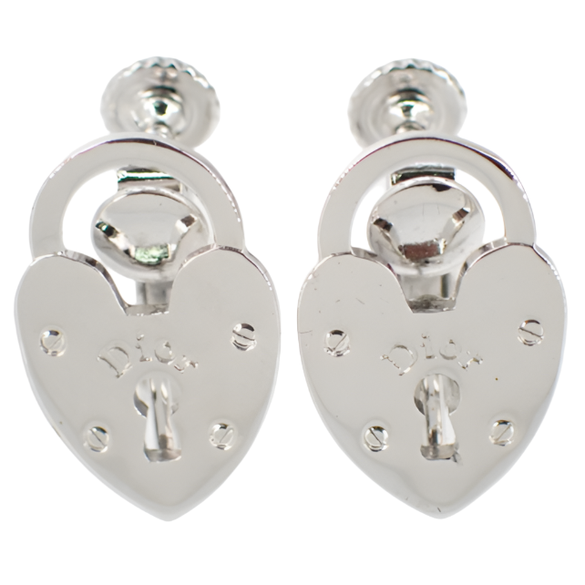 christian dior heart padlock clip on earrings