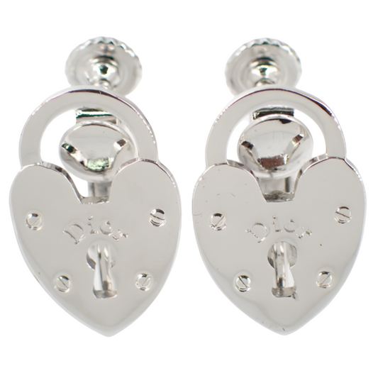 christian dior heart padlock clip on earrings