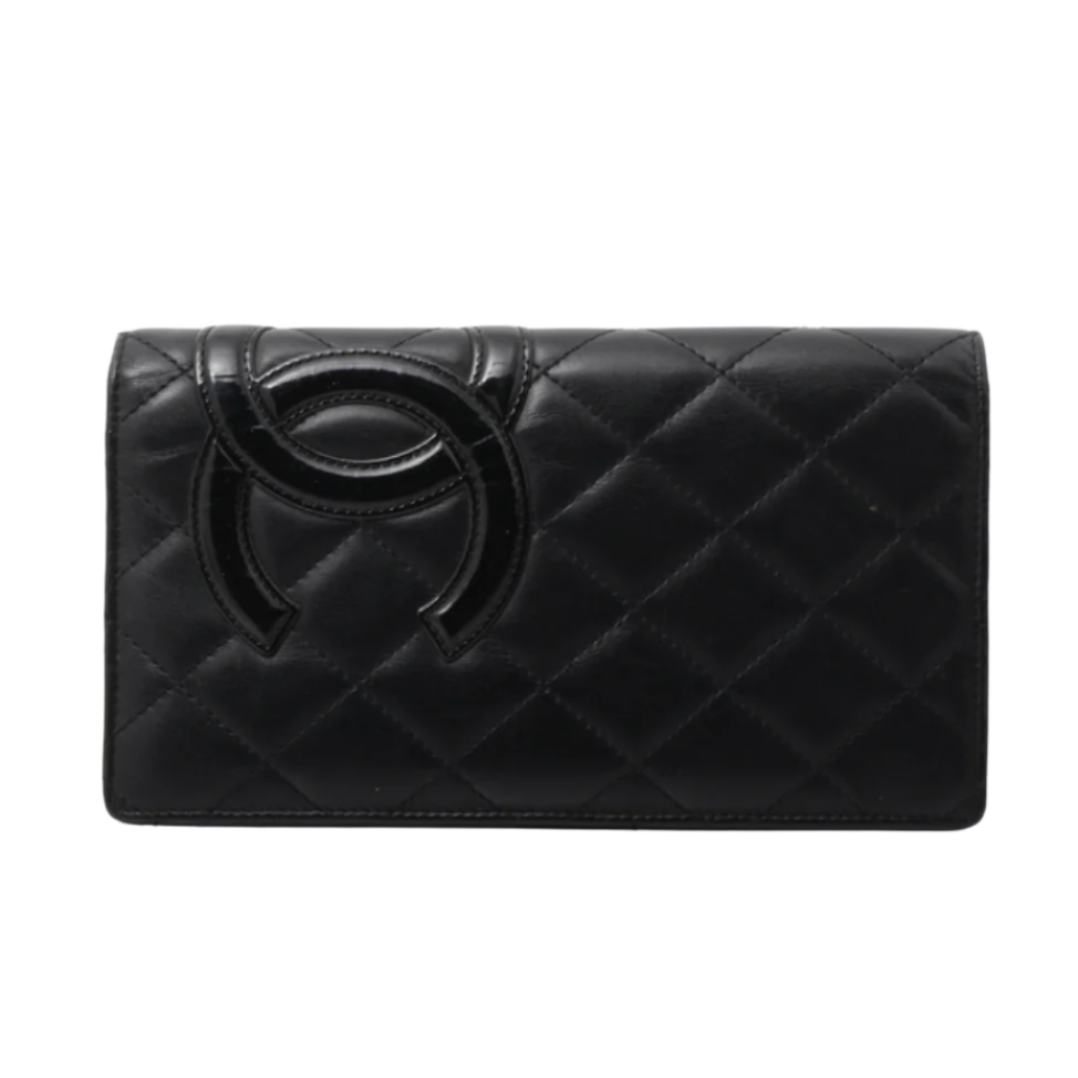 chanel cambon quilted black long wallet