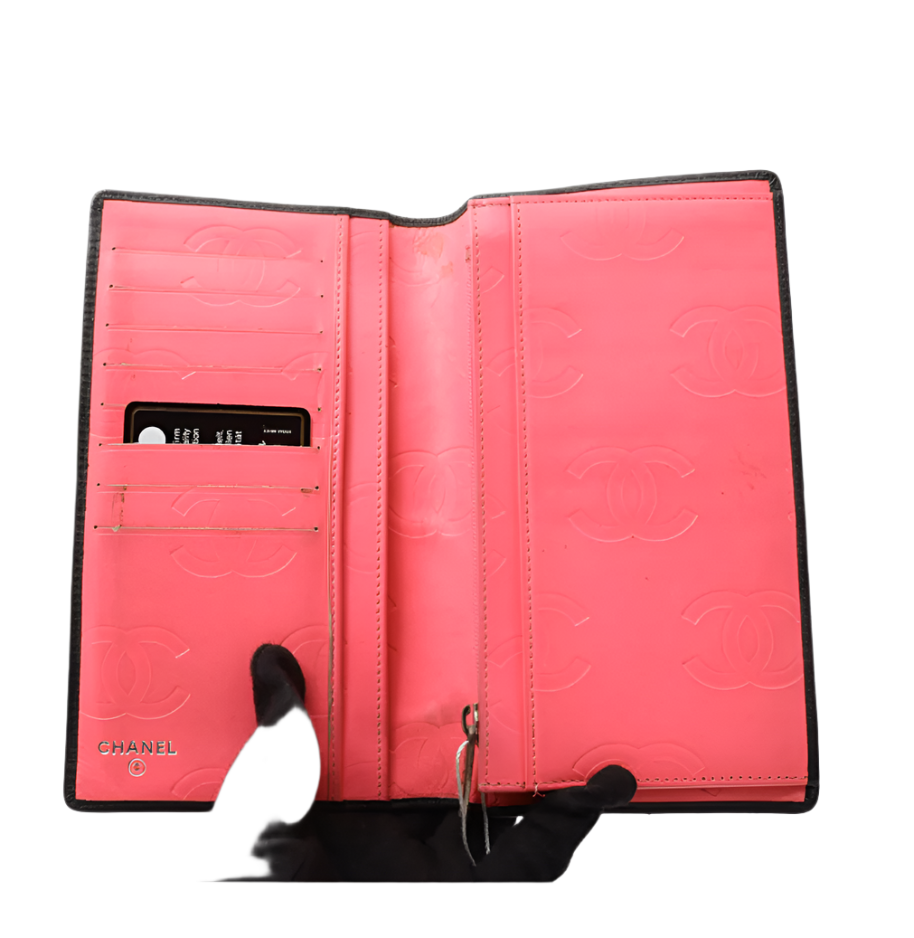 chanel cambon quilted black long wallet