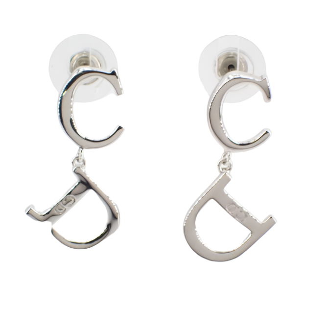 christian dior silver "cd" earrings