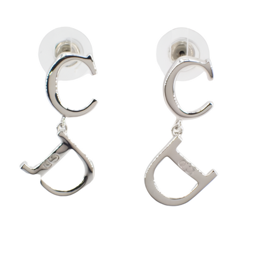 christian dior silver "cd" earrings