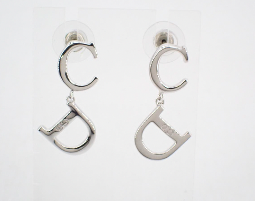 christian dior silver "cd" earrings