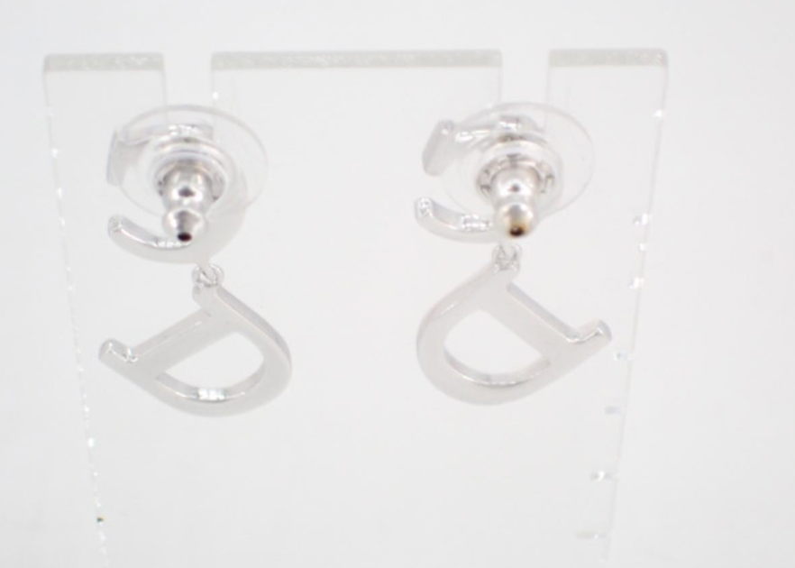 christian dior silver "cd" earrings