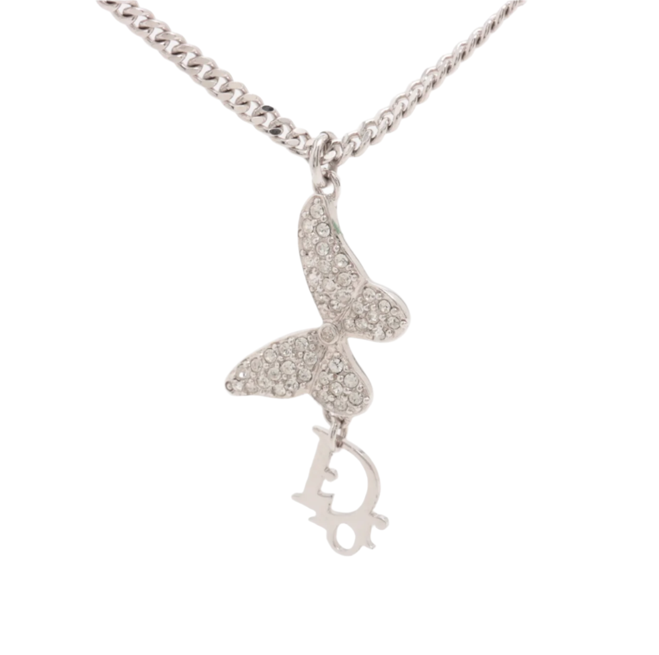 christian dior silver tone butterfly motif necklace