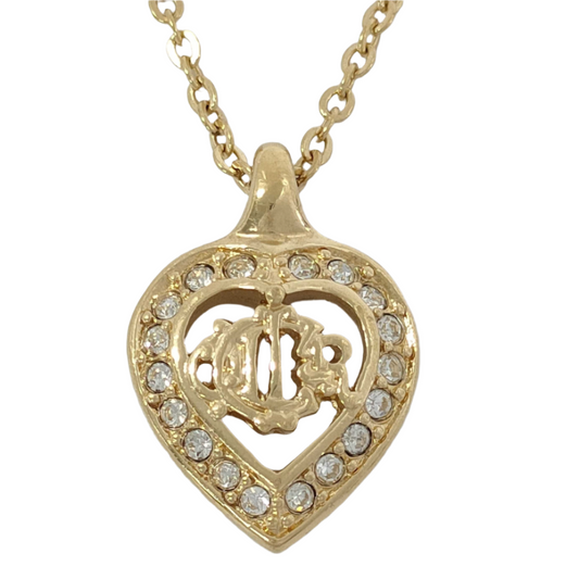christian dior rhinestone heart emblem necklace
