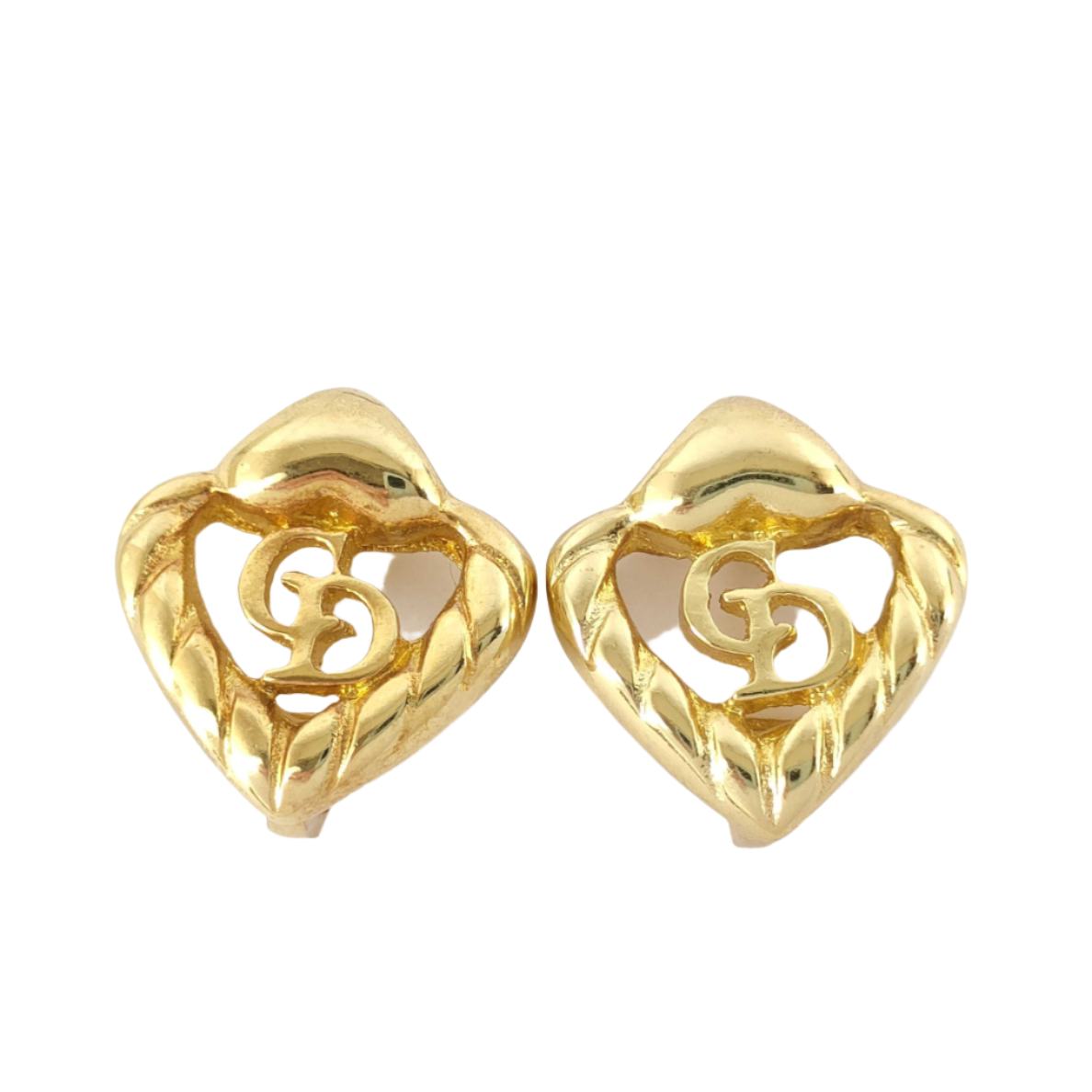 dior gold heart shaped clip on earrings